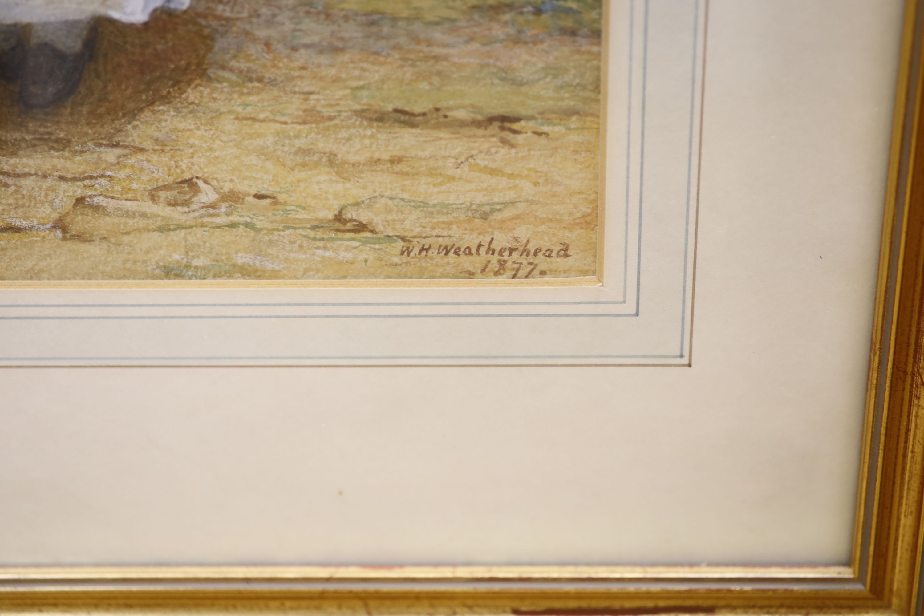 William Harris Weatherhead (1843-1903), watercolour, Young woman beside a stile, signed and dated 1877, 38 x 27cm